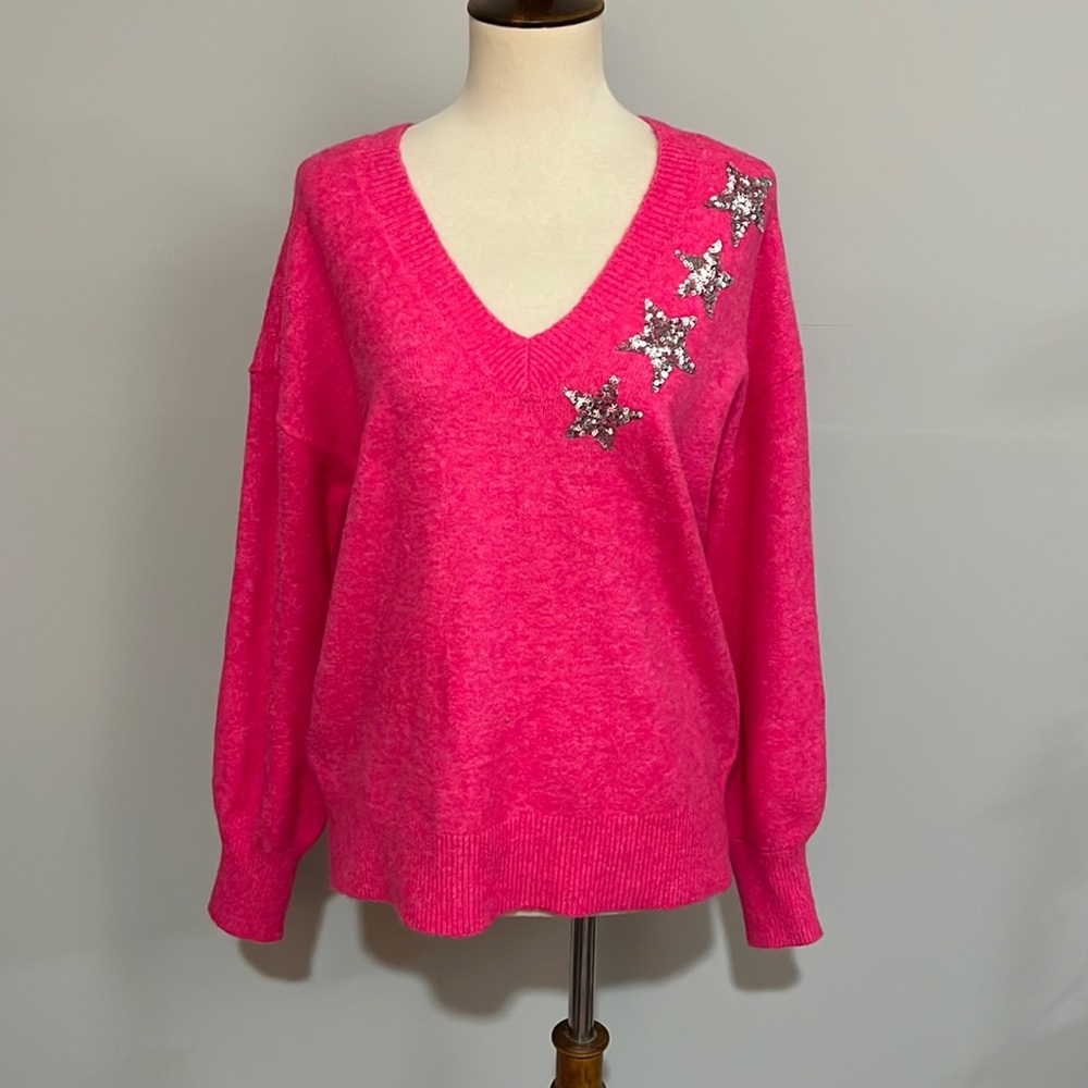 LOFT shimmer Star v neck wool blend sweater women’s sz M